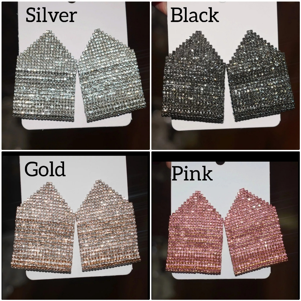 💢IN STOCK💢 Silver Rhinestone Statement Earrings - Picture 5 of 5